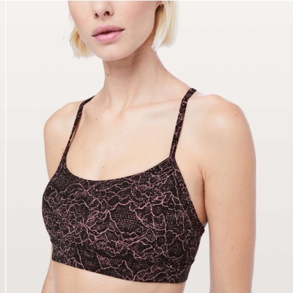Lululemon Flow Y Bra Sports Bra (Black/Pink Floral Pattern) - Picture 1 of 7